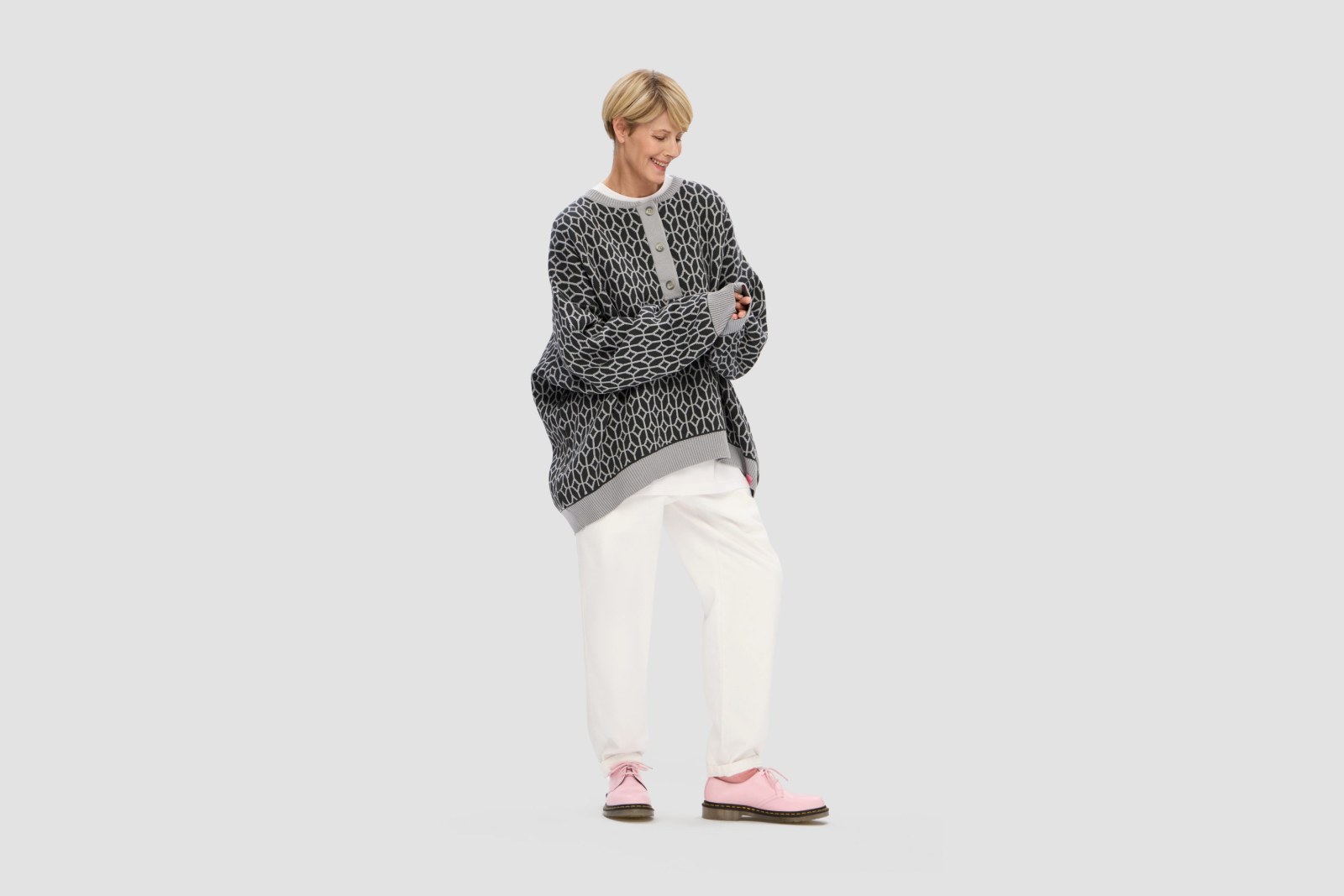 SWEATER POLO PATTERN GRAPHITE