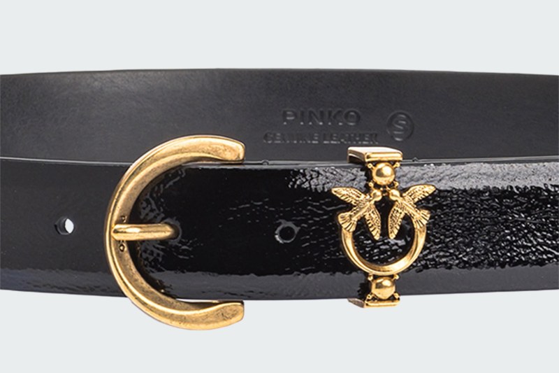 PATENT LEATHER BELT WITH LOVE BIRDS DETAIL