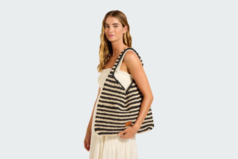 RAFFIA STRIPE TOTE BAG 