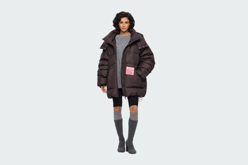 DOWN JACKET JAQUARD PATTERN BROWN