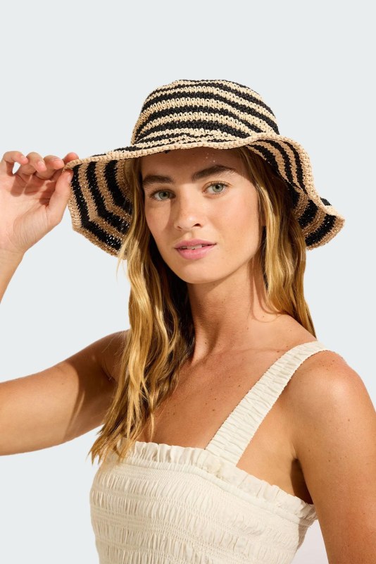 RAFFIA STRIPE BUCKET HAT